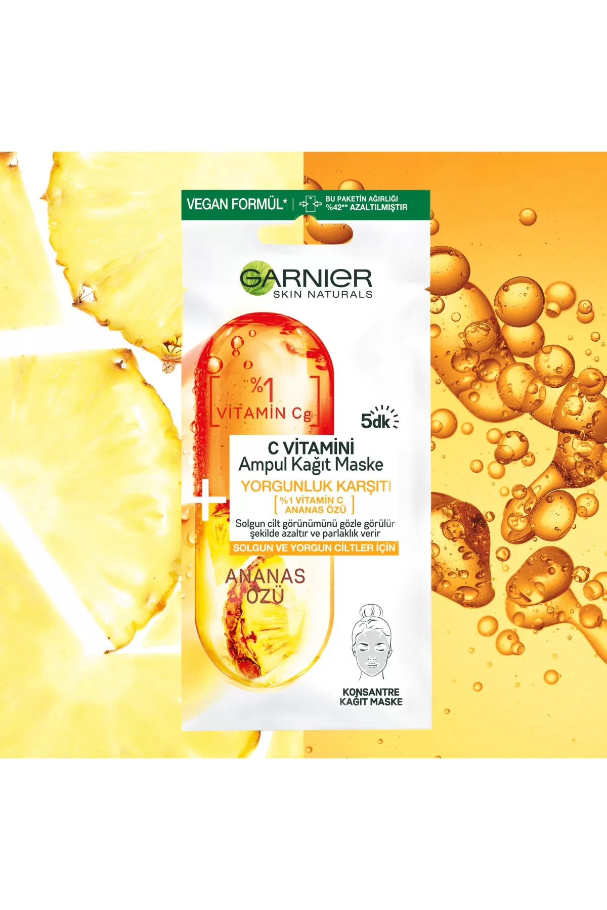 حاوی ویتامین C و عصاره آناناس،شفاف کننده و درخشان کننده قوی پوست گارنیر Garnier ماسک ورقه ای