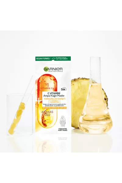 حاوی ویتامین C و عصاره آناناس،شفاف کننده و درخشان کننده قوی پوست گارنیر Garnier ماسک ورقه ای