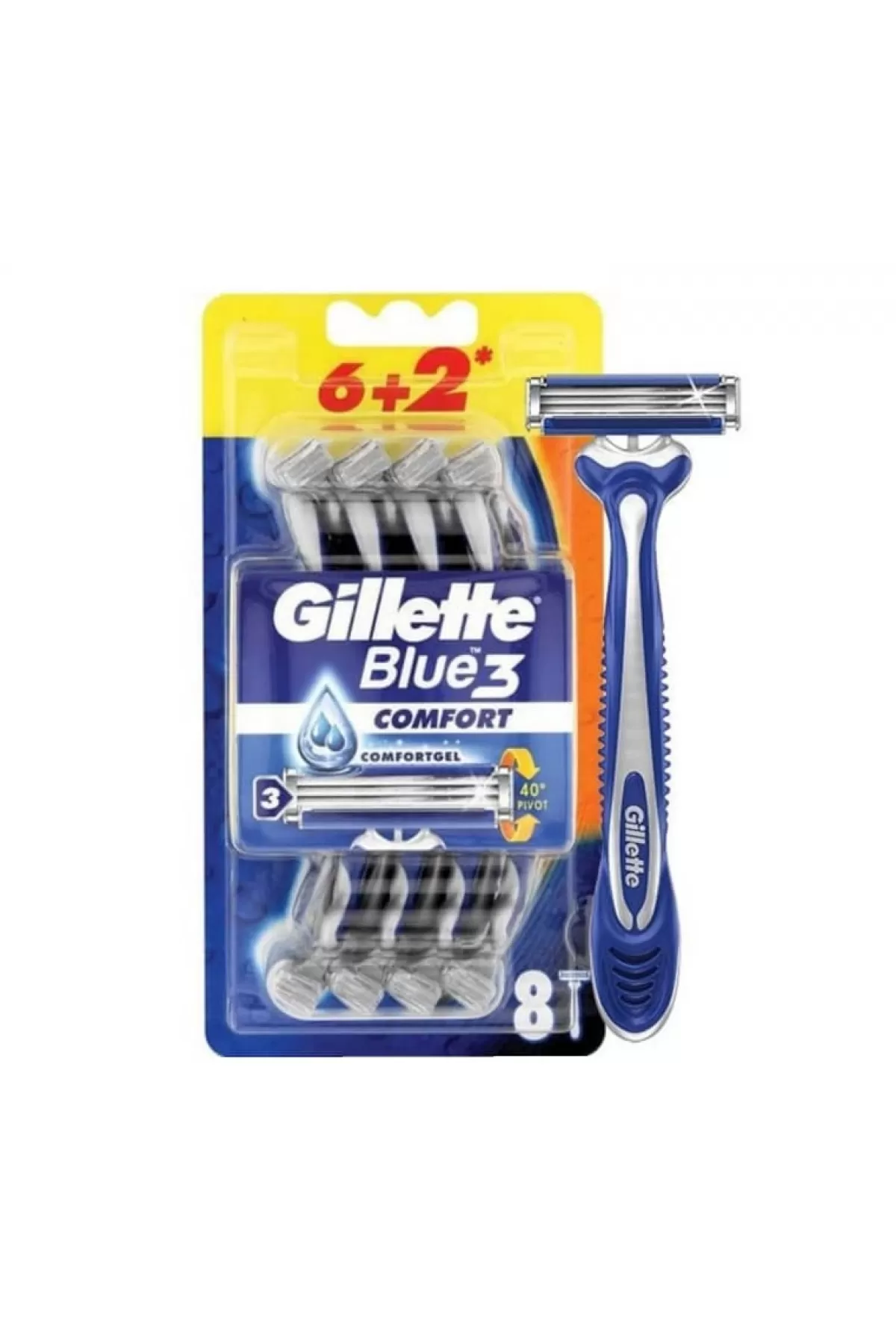 تیغ ۳ لبه سریه انعطاف پذیر دسته ارگونومیک Blue 3 comfort ژیلت Gillette تیغ ۸ تایی